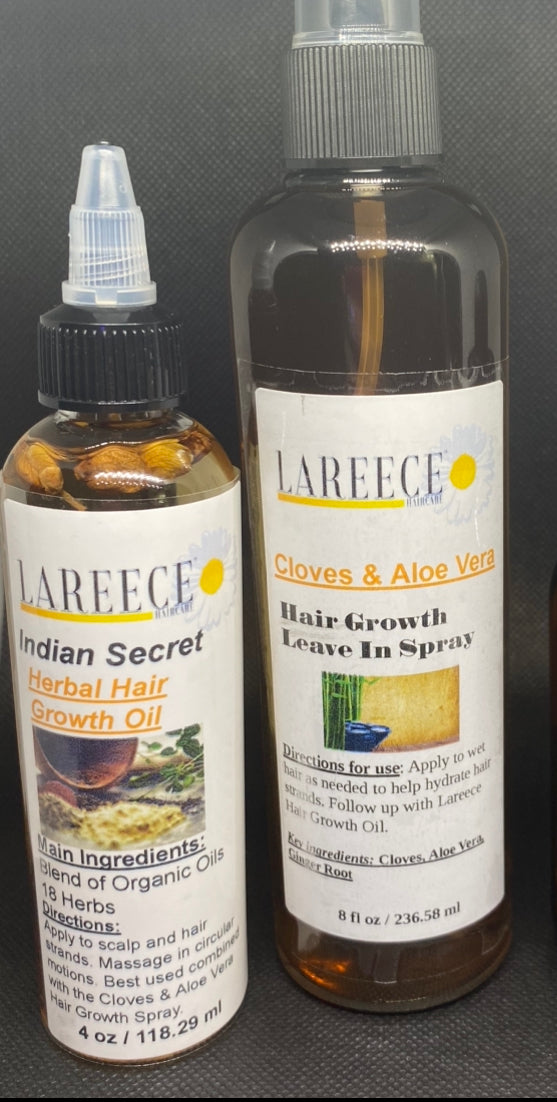 Hair Growth Bundle (Indian Secret Herbal Hair Growth Oil 4 oz) (Cloves & Aloe Vera Leave In Hair Growth Spray 8 oz)