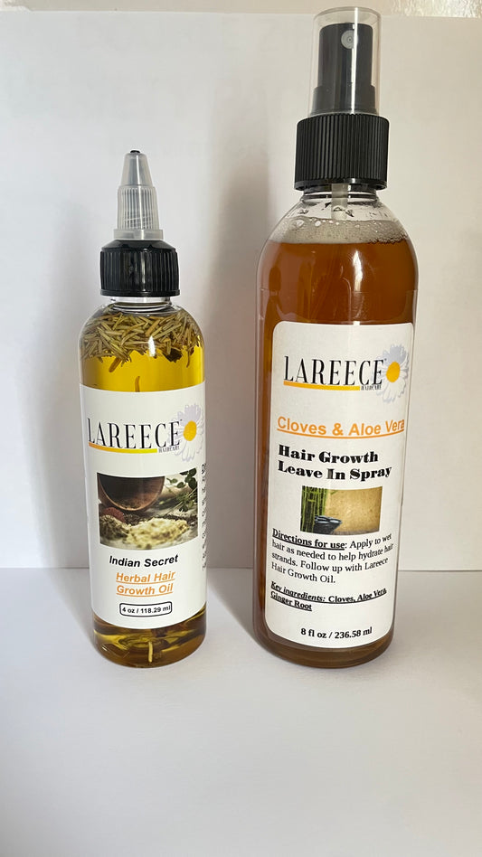 Hair Growth Bundle (Indian Secret Herbal Hair Growth Oil 4 oz) (Cloves & Aloe Vera Leave In Hair Growth Spray 8 oz)